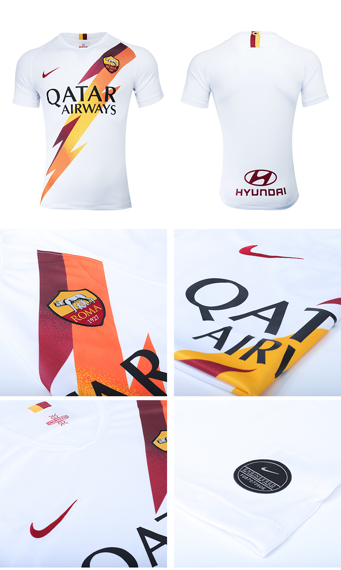 19-20 Roma Away White Soccer Jerseys Kit(Shirt+Short)